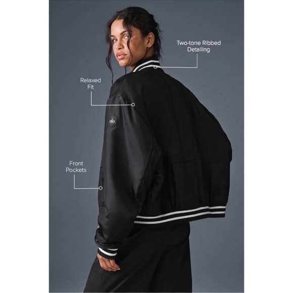 Alo Yoga Afterglow Varsity Jacket Black L - Picture 4 of 10
